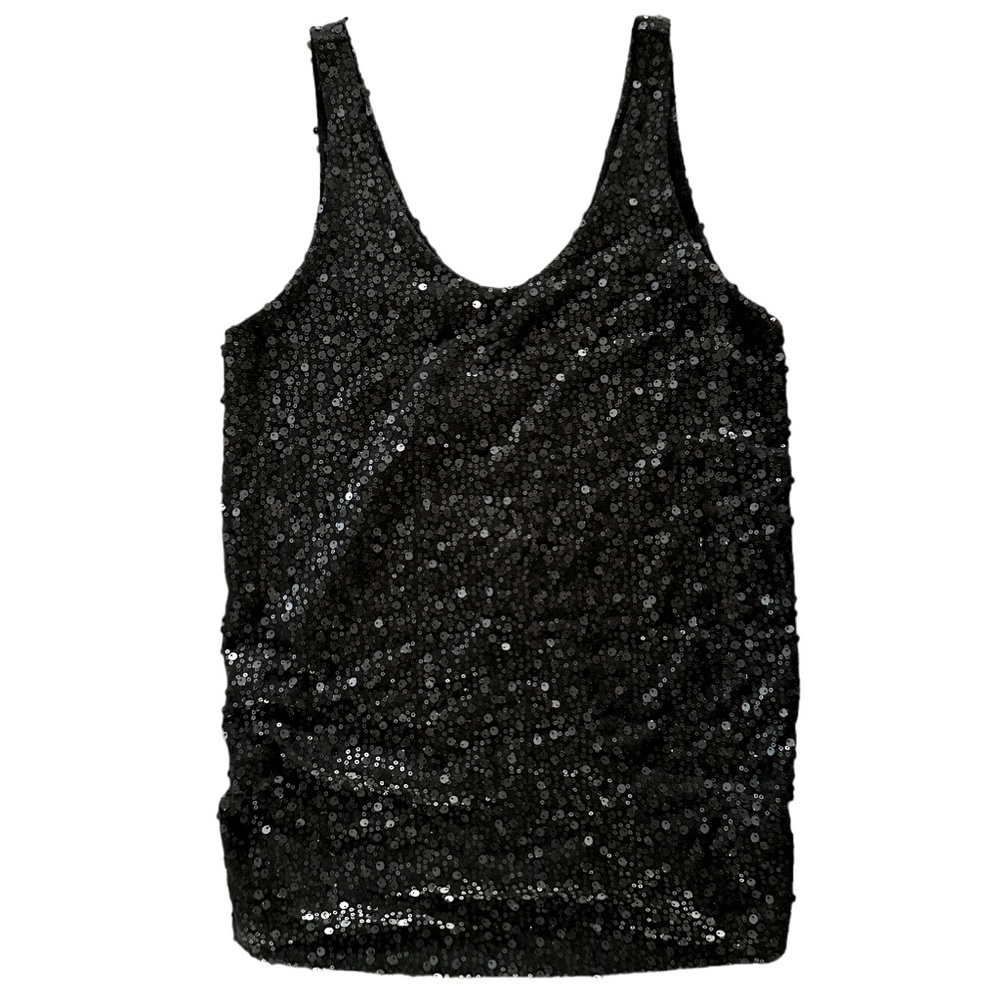 Audrey 3+1 Black Sequined Sleeveless Scoop Neck Top
